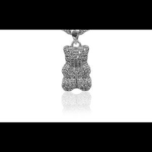 - Princess sweet gummy teddy bear necklace crystal silver crusted